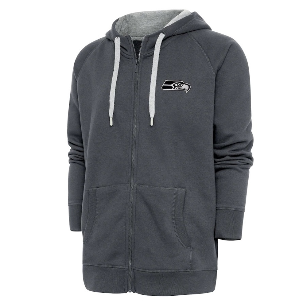 Seattle Seahawks Antigua Charcoal Metallic Logo Victory Full-Zip Hoodie 2XL NWT